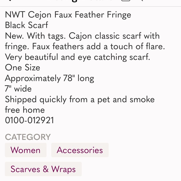 NWT Cejon Faux Feather Fringe Black Scarf - Picture 2 of 10